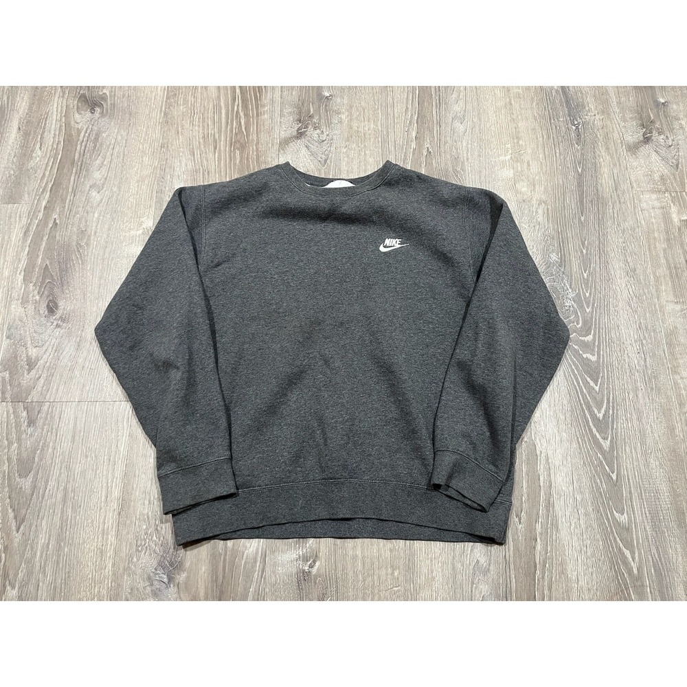 Nike Sportswear Crewneck Sweatshirt Gray Embroidered Logo Fleece Pullover Womens